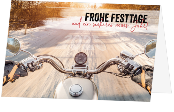 Weihnachtskarte - Auf dem Motorrad