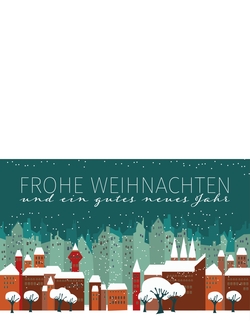 Weihnachtskarte   Stadt im Schnee Rückseite/Vorderseite